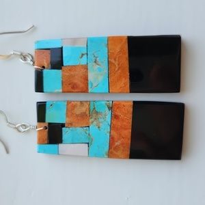 Santo Domingo Pueblo Inlaid Onyx Earrings